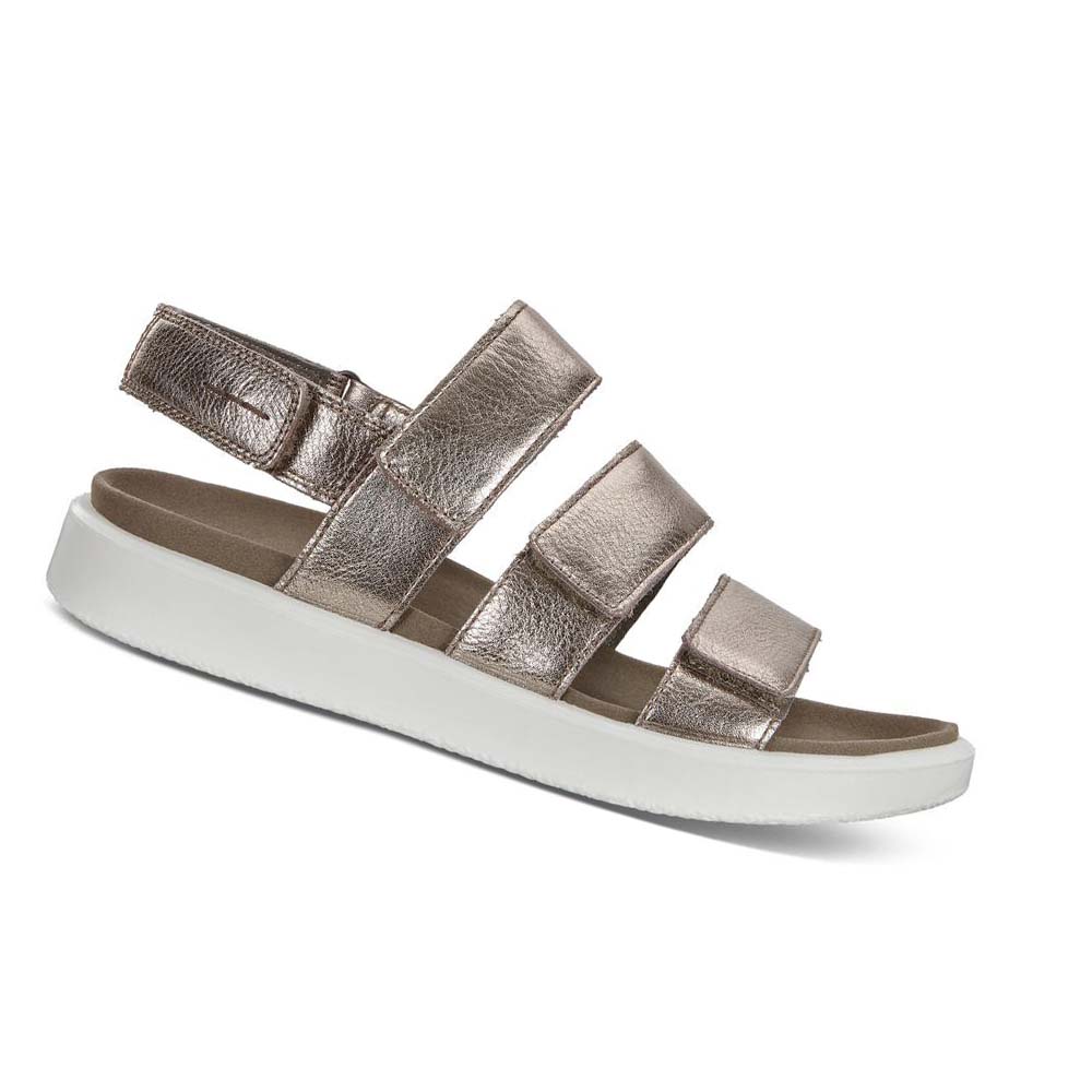 Women\'s Ecco Flowt Flat Sandals Silver | USA 179HAP